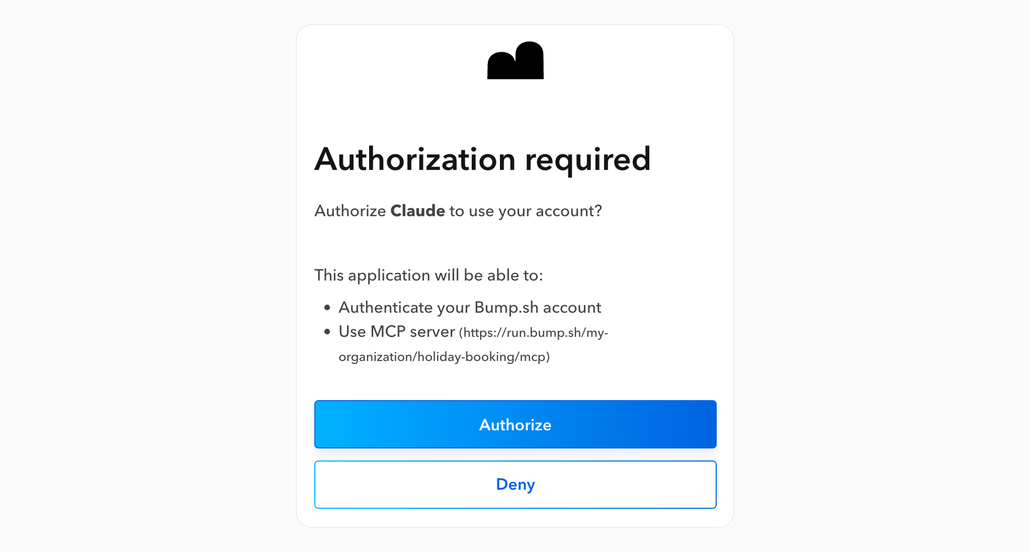 MCP server authorization page when adding the server to a tool